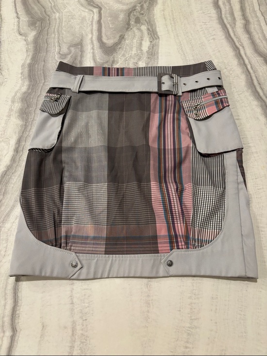 Dresses & Skirts - Light Gray Plaid Pocket Mini Skirt - Pink & Gray